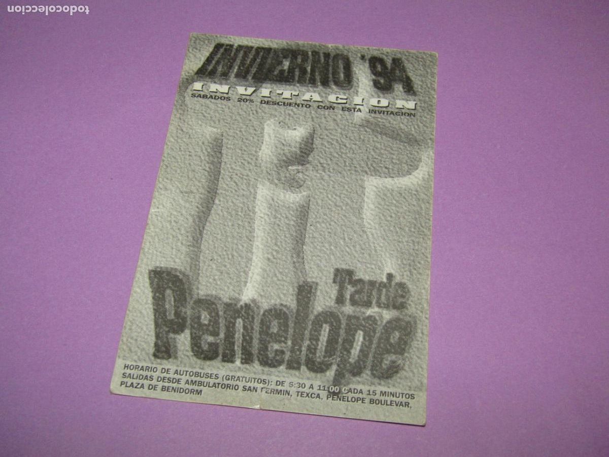 Etiquetas antiguas: Antigua Invitaci&oacute;n FLYER Entrada de la Discoteca PENELOPE STADIUM de ELCHE- A&ntilde;o 1990s.