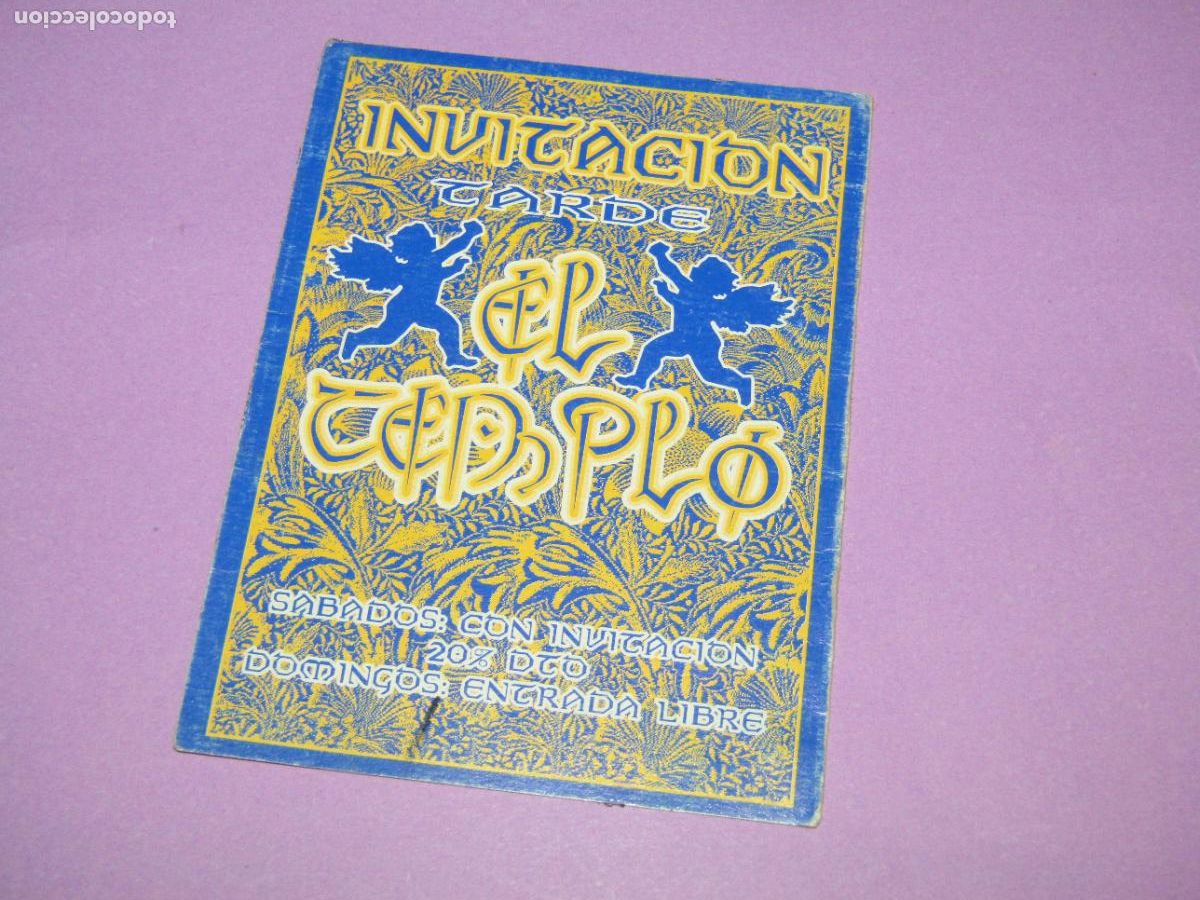 Etiquetas antiguas: Antigua Invitaci&oacute;n FLYER Entrada de la Discoteca EL TEMPLO de ELCHE - A&ntilde;o 1990s.