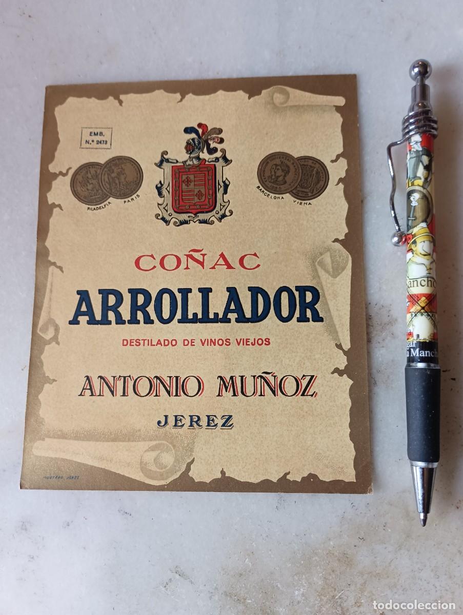 Etiquetas antiguas: Antigua etiqueta co&ntilde;ac arrollador Antonio Mu&ntilde;oz