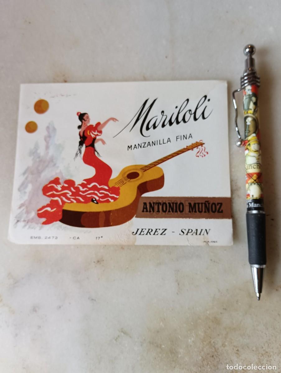 Etiquetas antiguas: Etiqueta vino manzanilla Mariloli Antonio Mu&ntilde;oz flamenco