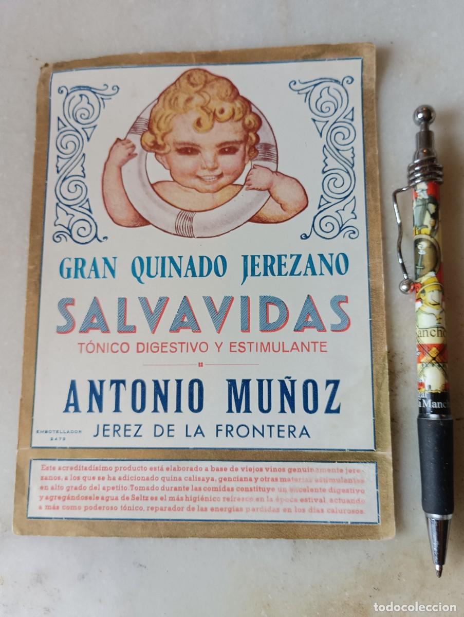 Etiquetas antiguas: Etiqueta vino quinado salvavidas jerez