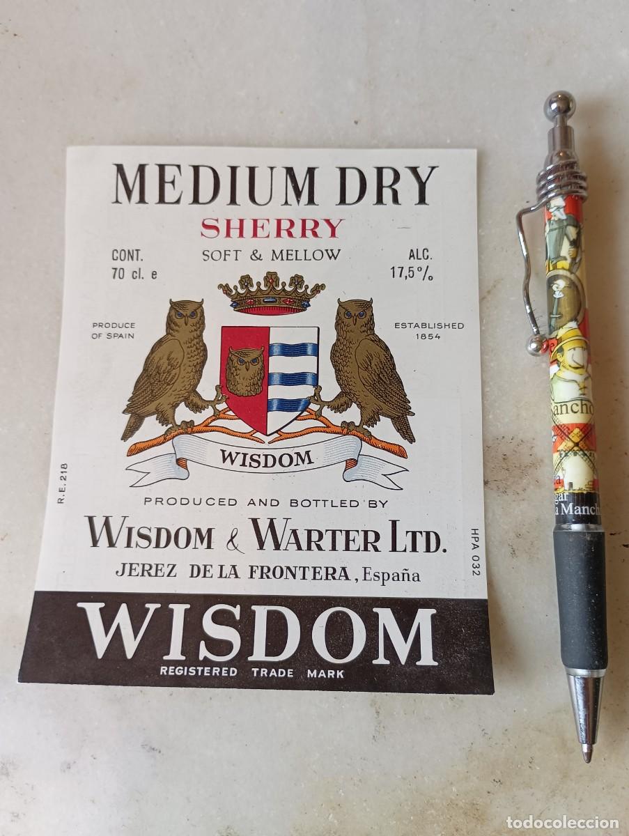 Etiquetas antiguas: Etiqueta vino jerez wisdom warter