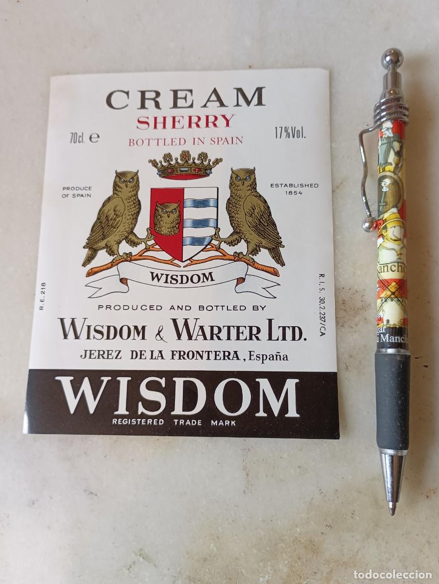 Etiquetas antiguas: Etiqueta vino jerez wisdom warter