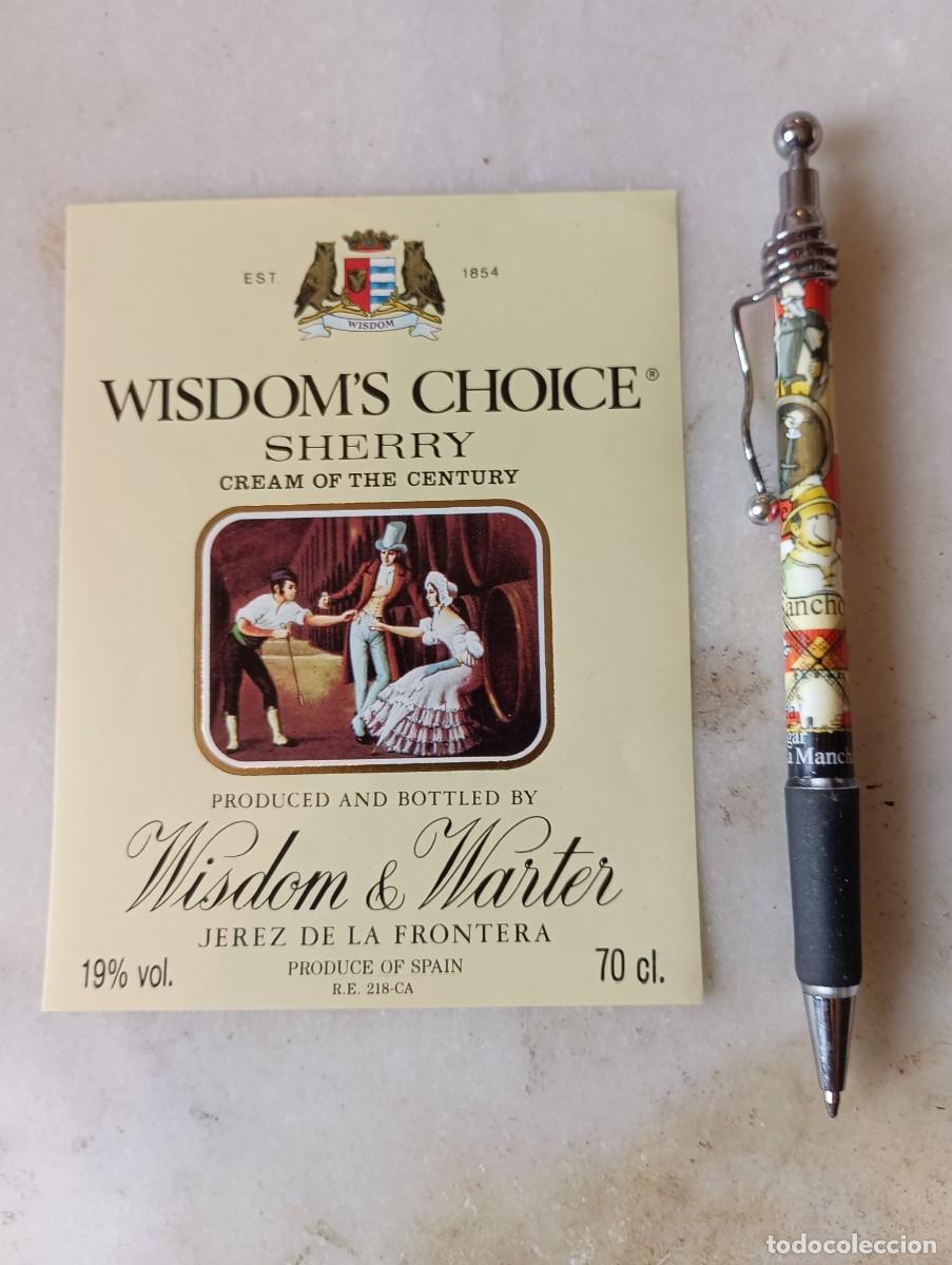 Etiquetas antiguas: Etiqueta vino jerez wisdom warter