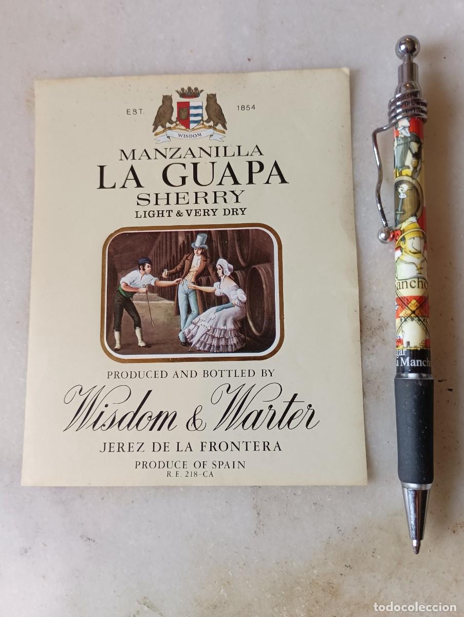 Etiquetas antiguas: Etiqueta vino jerez wisdom warter manzanilla