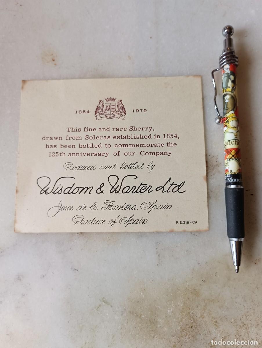 Etiquetas antiguas: Etiqueta vino jerez wisdom warter