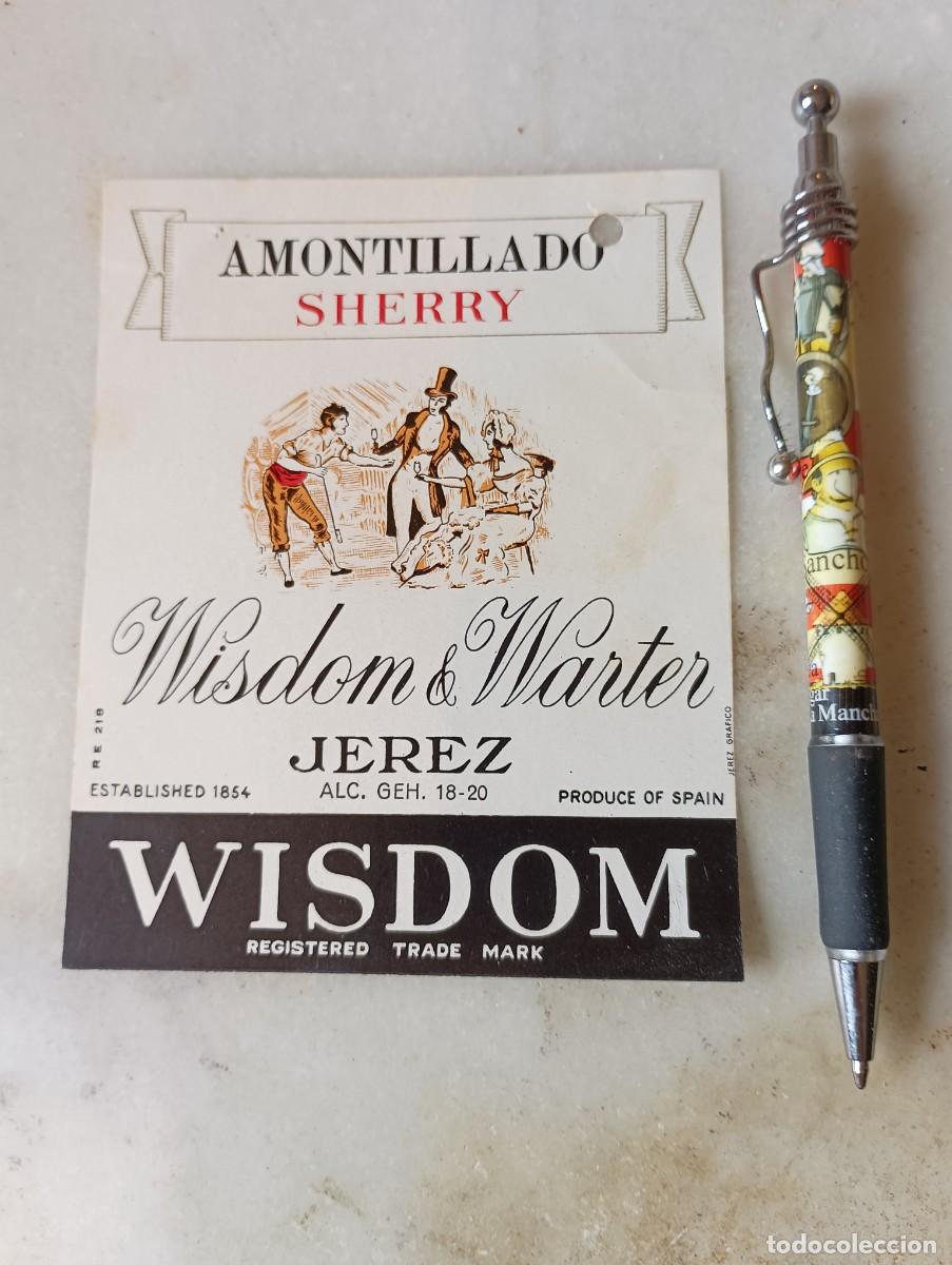 Etiquetas antiguas: Etiqueta vino jerez wisdom warter