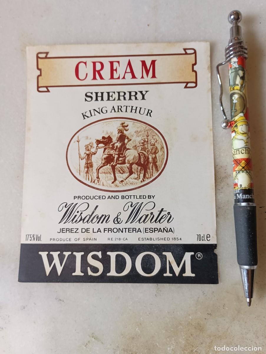 Etiquetas antiguas: Etiqueta vino jerez wisdom warter