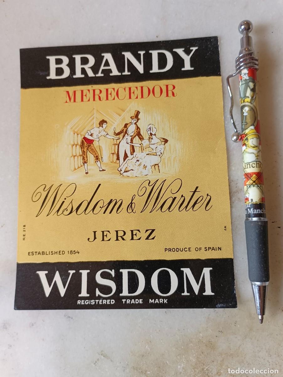 Etiquetas antiguas: Etiqueta vino jerez wisdom warter brandy