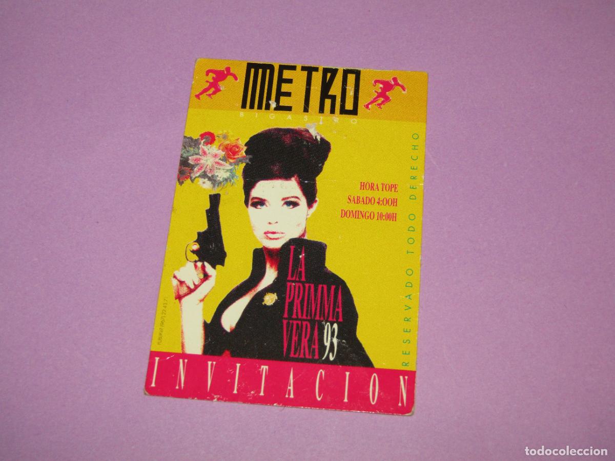 Etiquetas antiguas: Antigua Invitaci&oacute;n FLYER Entrada de la Discoteca METRO de Bigastro - A&ntilde;o 1990s.