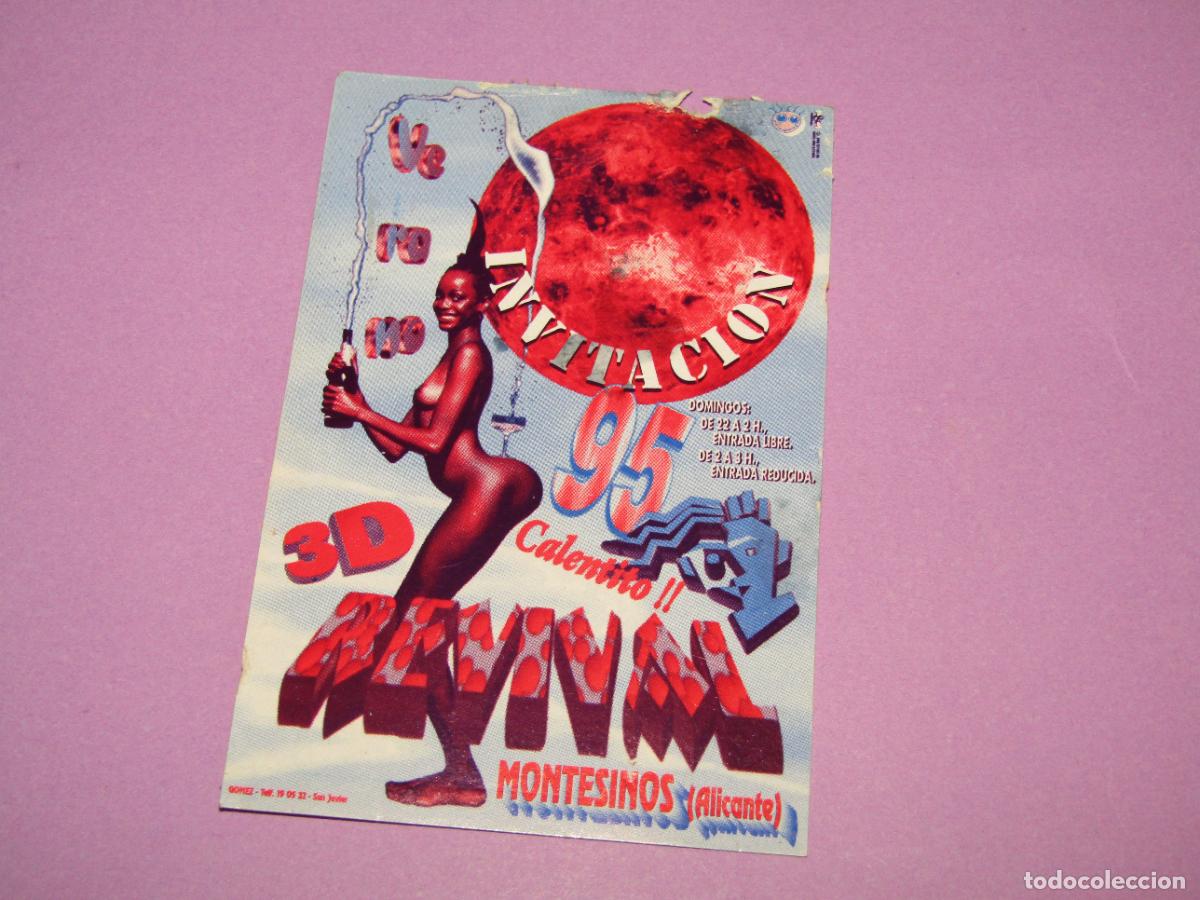 Etiquetas antiguas: Antigua Invitaci&oacute;n FLYER Entrada de la Discoteca 3D REVIVAL de Montesinos - A&ntilde;o 1995