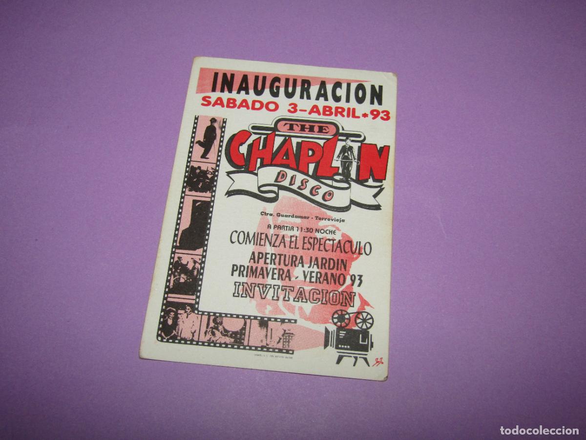 Etiquetas antiguas: Antigua Invitaci&oacute;n FLYER Entrada de la Discoteca CHAPLIN Ctra. Guardamar - TORREVIEJA - A&ntilde;o 1993