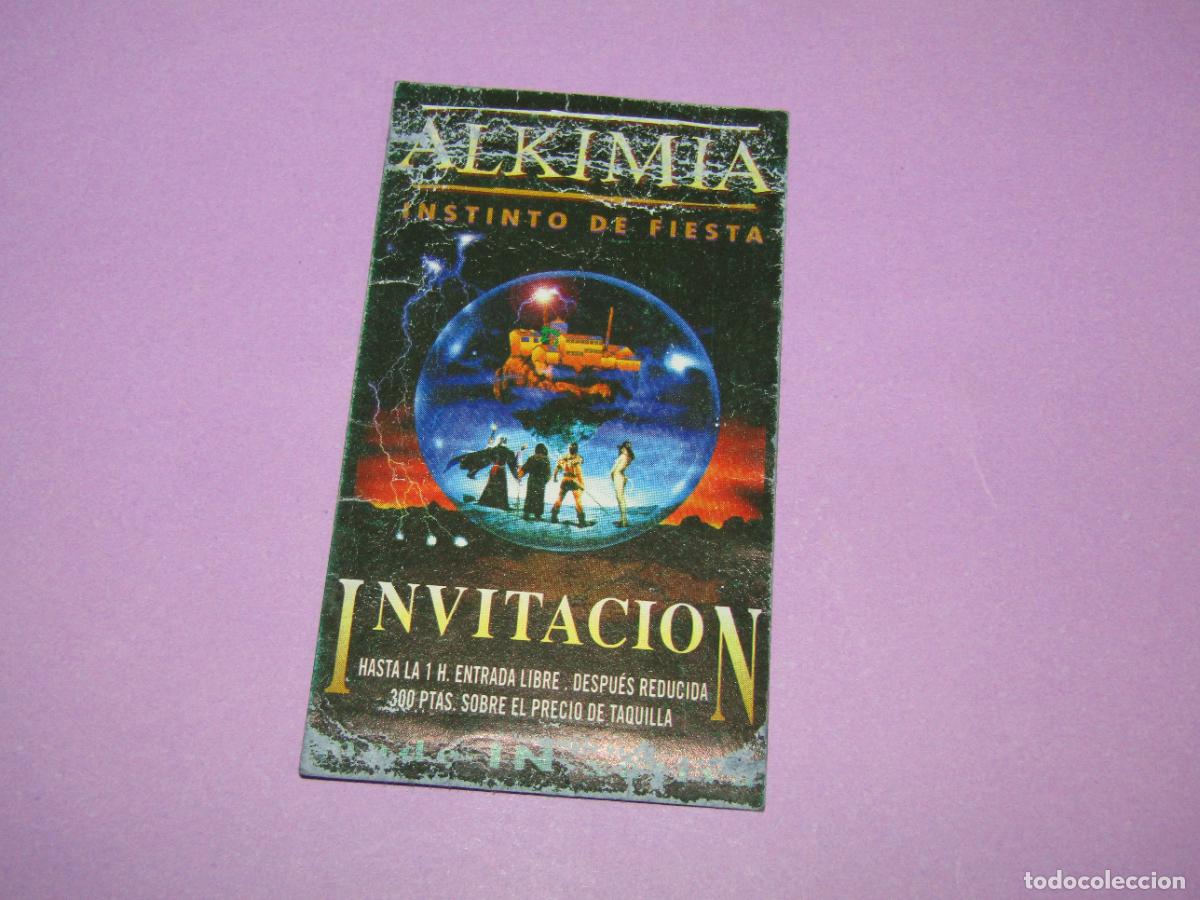 Etiquetas antiguas: Antigua Invitaci&oacute;n FLYER Entrada de la Discoteca ALKIMIA de XATIVA - A&ntilde;o 1990s.
