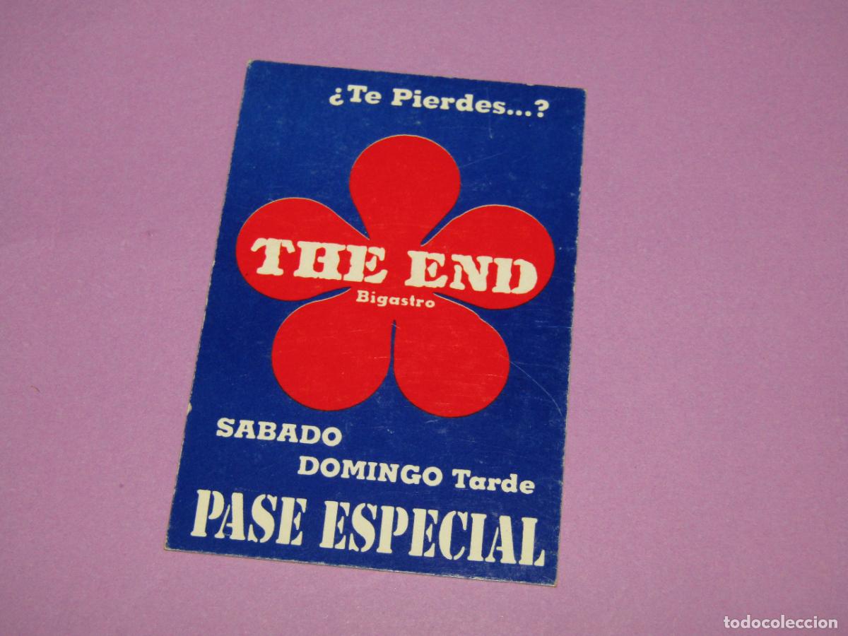 Etiquetas antiguas: Antigua Invitaci&oacute;n FLYER Entrada de la Discoteca THE END de BIGASTRO - A&ntilde;o 1990s.