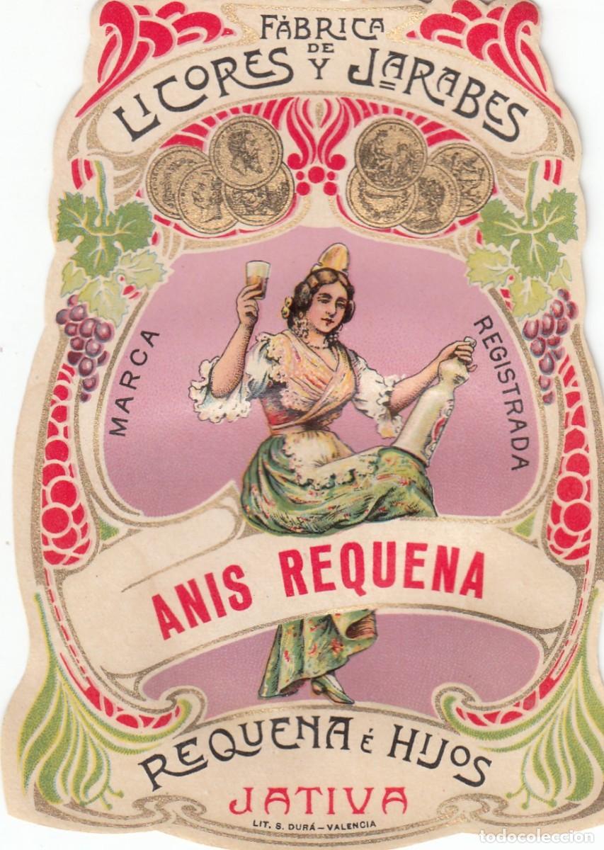 Etiquetas antiguas: 222 ETIQUETA BEBIDA - AN&Iacute;S REQUENA - Requena e Hijos. J&aacute;tiva
