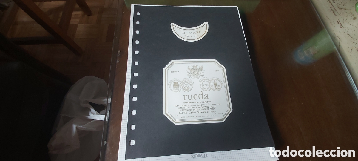 Etiquetas antiguas: ETIQUETA VINO RUEDA BLANCO 1977 PARA CLUVE HEREDEROS DEL MARQUES DE RISCAL.