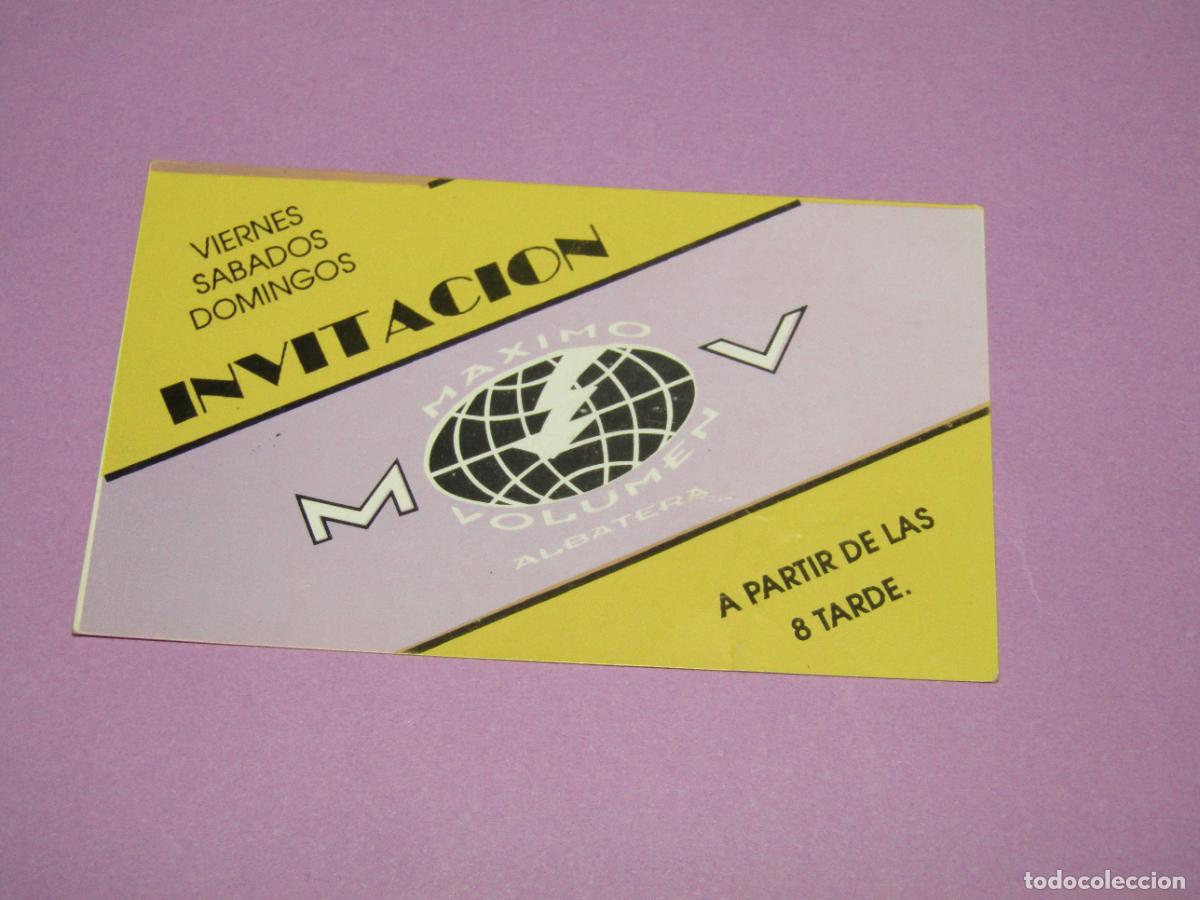 Etiquetas antiguas: Antigua Invitaci&oacute;n FLYER Entrada de la Discoteca M&Aacute;XIMO VOLUMEN de ALBATERA - A&ntilde;o 1990s.