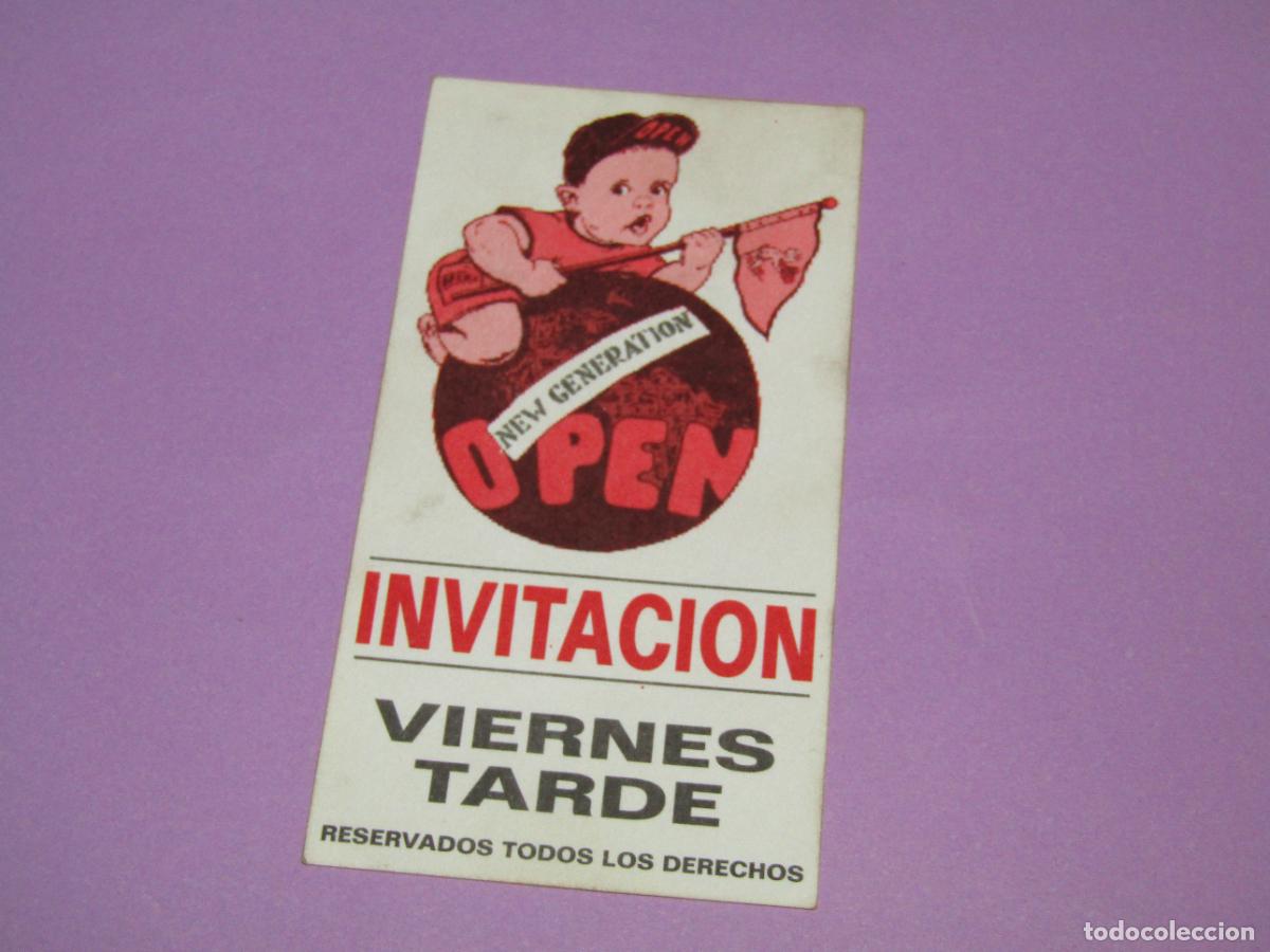 Etiquetas antiguas: Antigua Invitaci&oacute;n FLYER Entrada de la Discoteca OPEN de La Albufereta - A&ntilde;o 1990s.