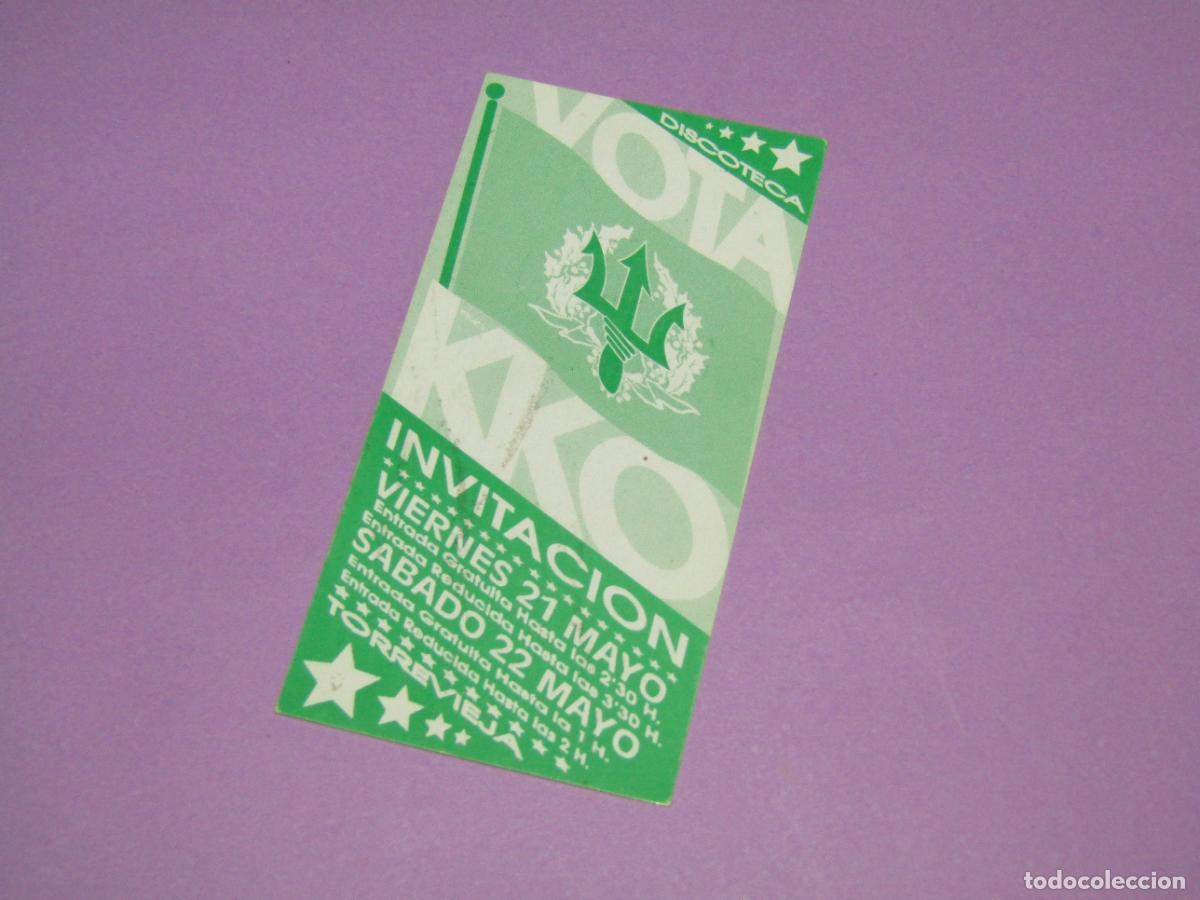 Etiquetas antiguas: Antigua Invitaci&oacute;n FLYER Entrada de la Discoteca KKO de TORREVIEJA - A&ntilde;o 1990s.