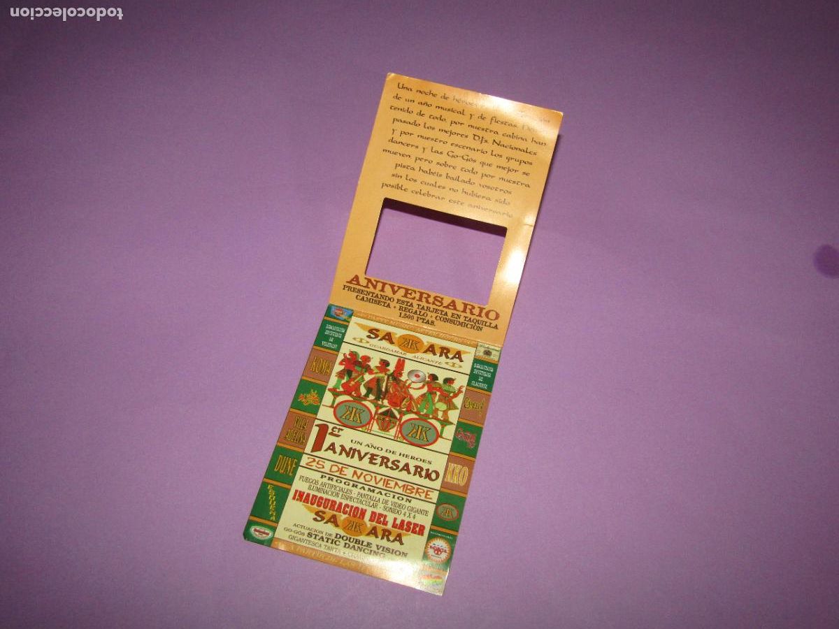 Etiquetas antiguas: Antigua Invitaci&oacute;n FLYER Entrada de la Discoteca SAKKARA de GUARDAMAR Alicante A&ntilde;o 1990s.