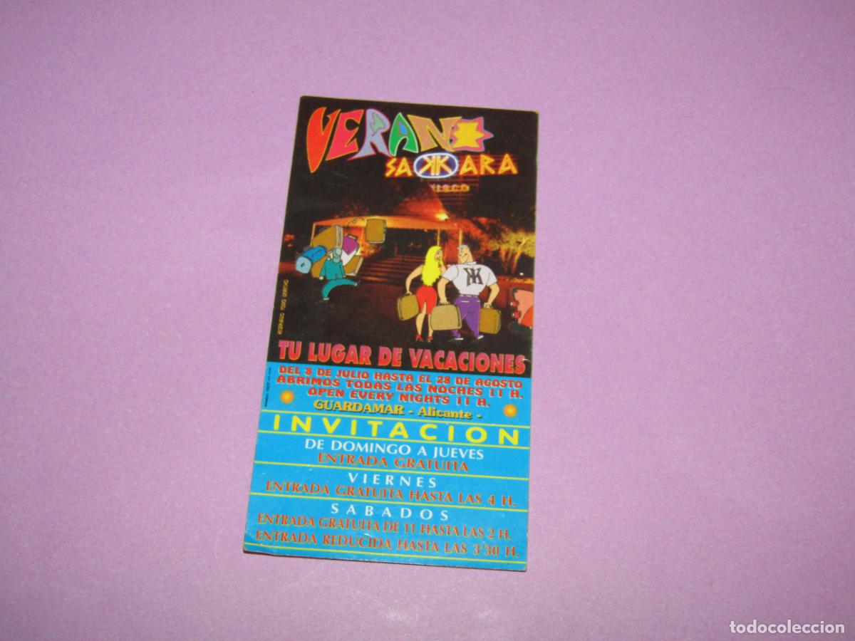 Etiquetas antiguas: Antigua Invitaci&oacute;n FLYER Entrada de la Discoteca SAKKARA de GUARDAMAR Alicante A&ntilde;o 1990s.