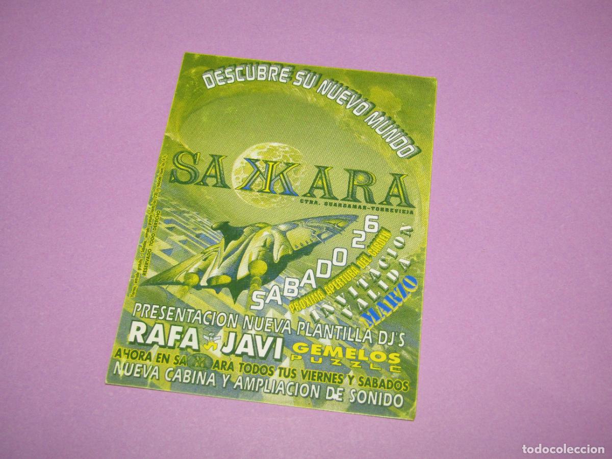 Etiquetas antiguas: Antigua Invitaci&oacute;n FLYER Entrada de la Discoteca SAKKARA de GUARDAMAR Alicante A&ntilde;o 1990s.