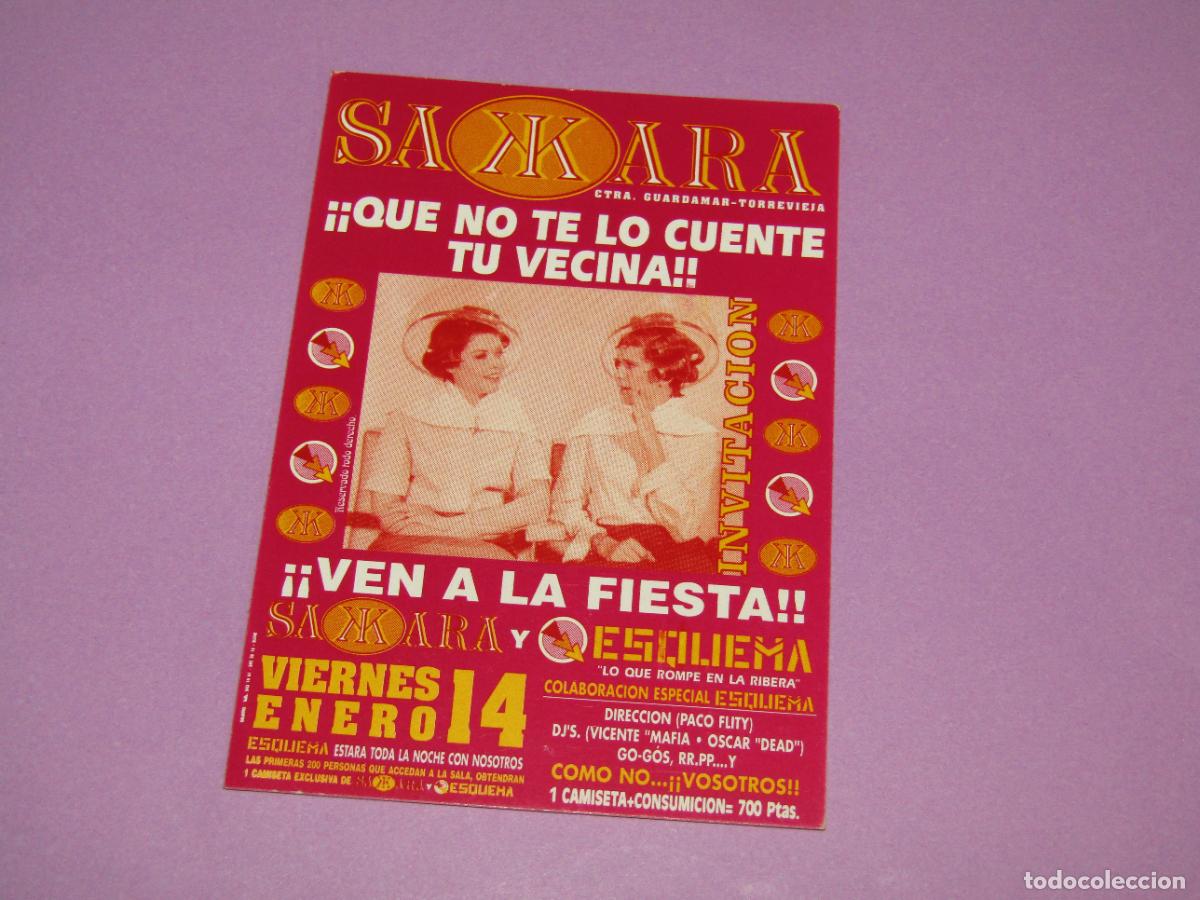 Etiquetas antiguas: Antigua Invitaci&oacute;n FLYER Entrada de la Discoteca SAKKARA de GUARDAMAR Alicante A&ntilde;o 1990s.