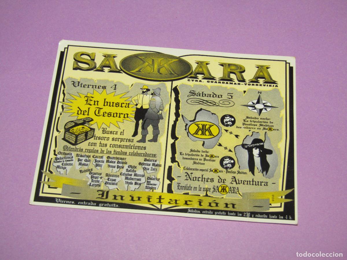 Etiquetas antiguas: Antigua Invitaci&oacute;n FLYER Entrada de la Discoteca SAKKARA de GUARDAMAR Alicante A&ntilde;o 1990s.
