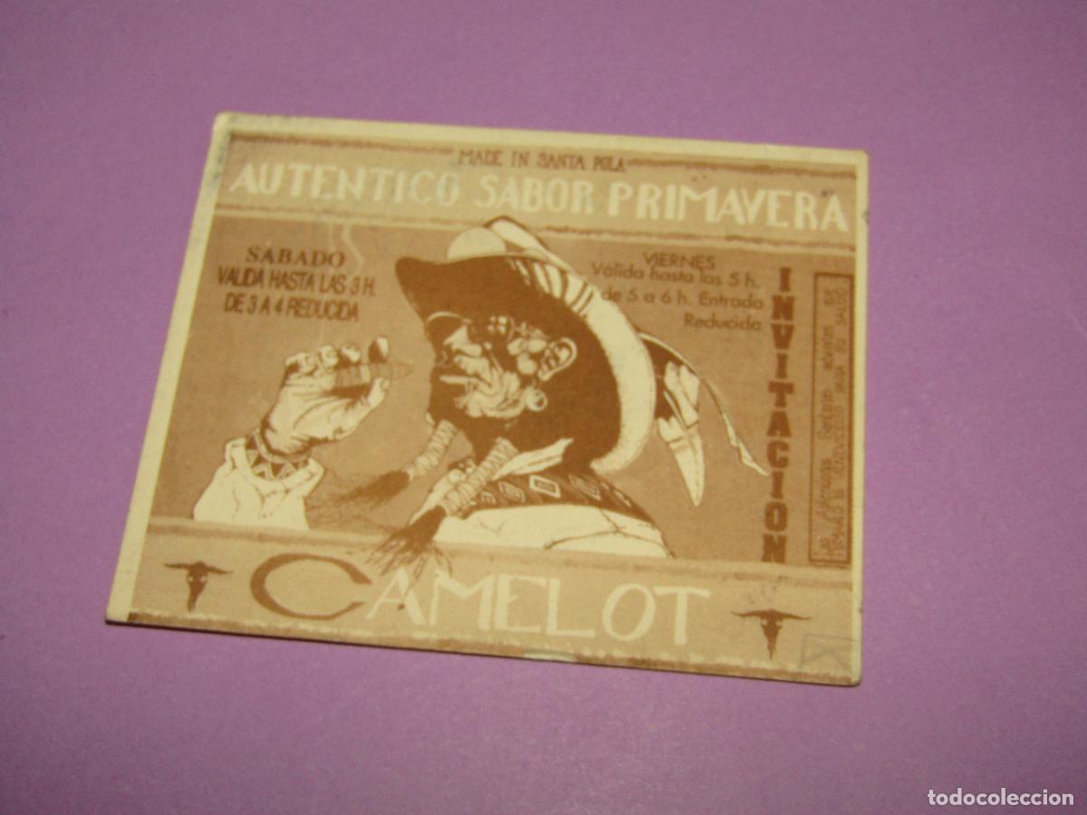 Etiquetas antiguas: Antigua Invitaci&oacute;n FLYER Entrada de la Discoteca CAMELOT de SANTA POLA - A&ntilde;o 1990s.