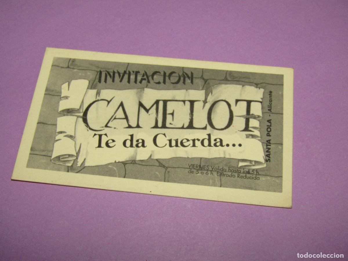 Etiquetas antiguas: Antigua Invitaci&oacute;n FLYER Entrada de la Discoteca CAMELOT de SANTA POLA - A&ntilde;o 1990s.
