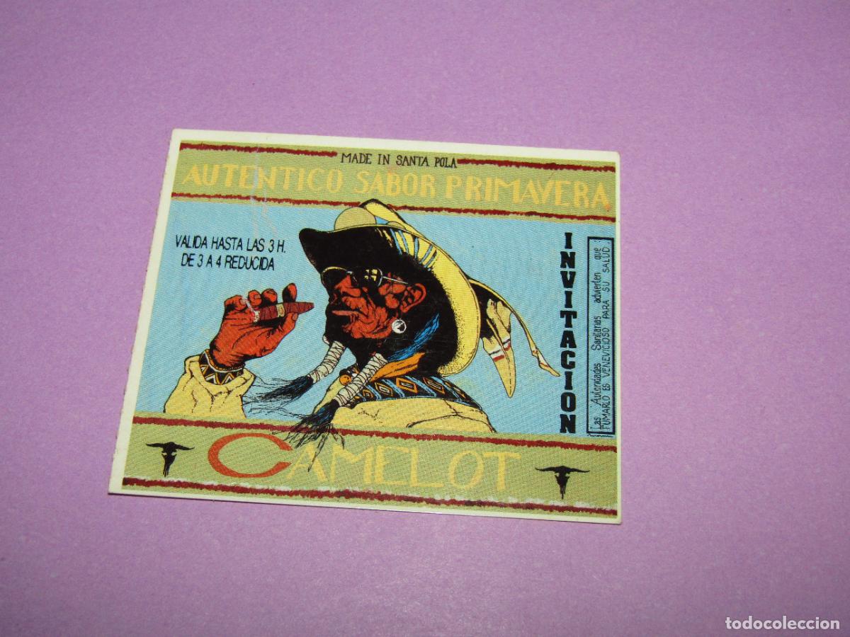 Etiquetas antiguas: Antigua Invitaci&oacute;n FLYER Entrada de la Discoteca CAMELOT de SANTA POLA - A&ntilde;o 1990s.