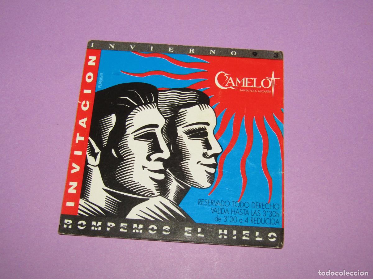 Etiquetas antiguas: Antigua Invitaci&oacute;n FLYER Entrada de la Discoteca CAMELOT de SANTA POLA - A&ntilde;o 1990s.