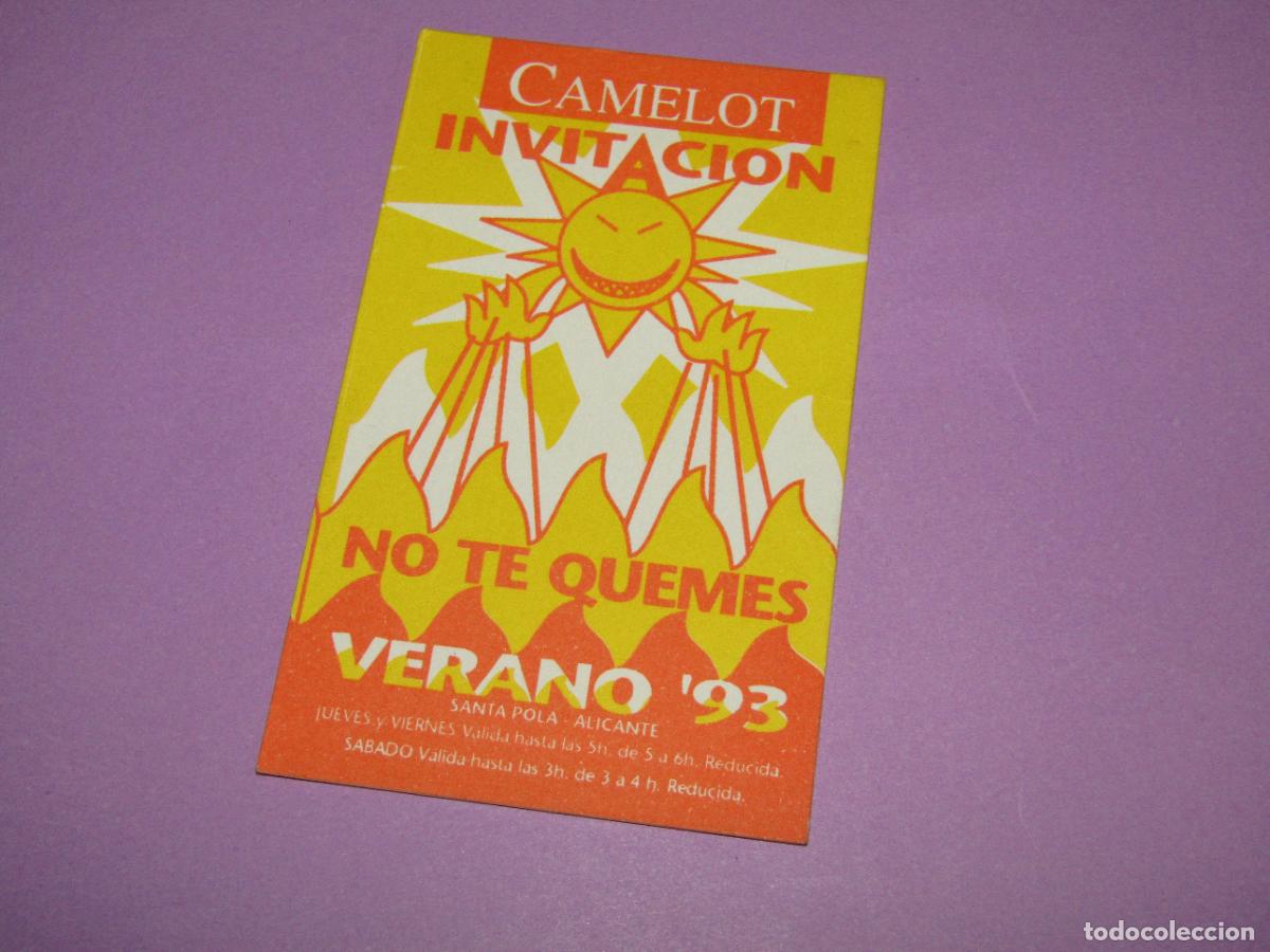 Etiquetas antiguas: Antigua Invitaci&oacute;n FLYER Entrada de la Discoteca CAMELOT de SANTA POLA - A&ntilde;o 1993
