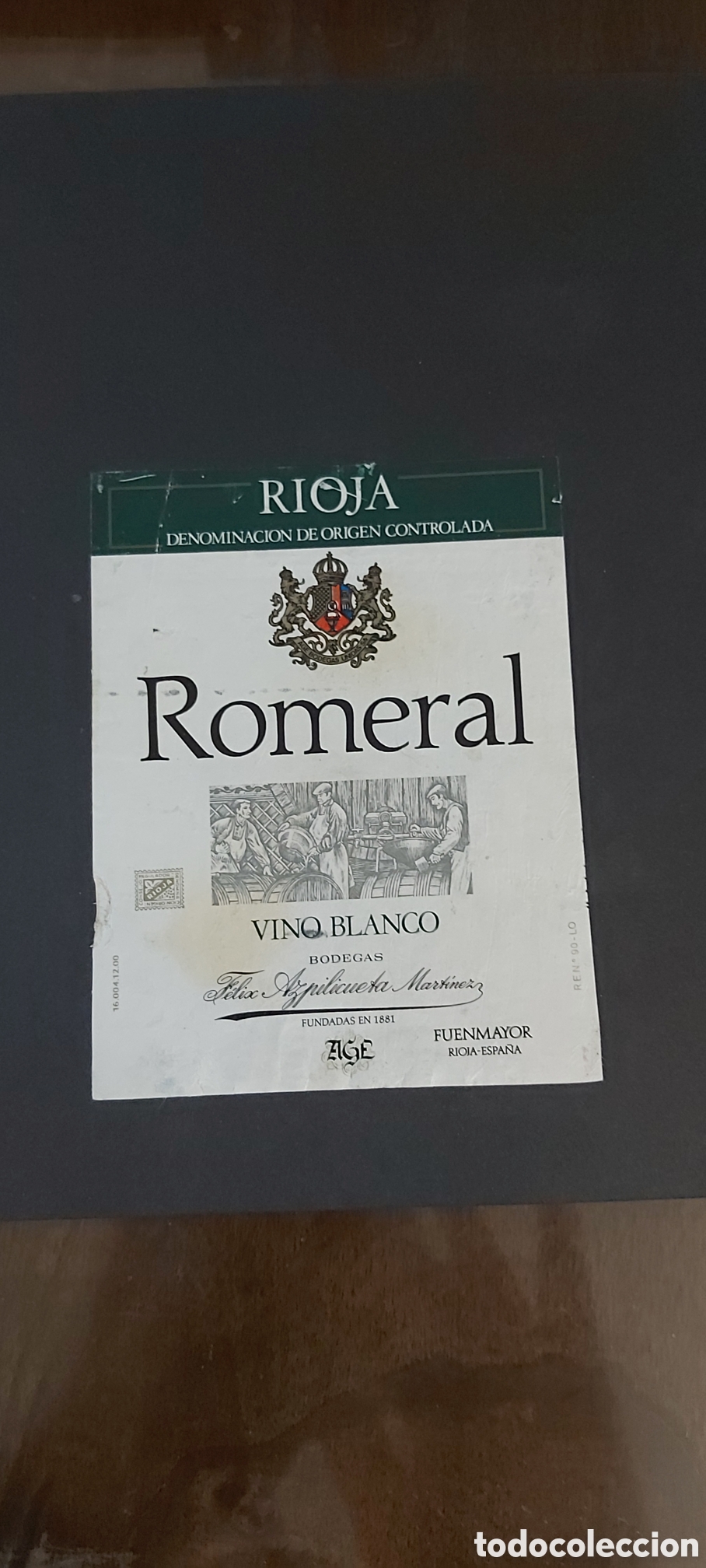 Etiquetas antiguas: ETIQUETA VINO ROMERAL. BLANCO. RIOJA