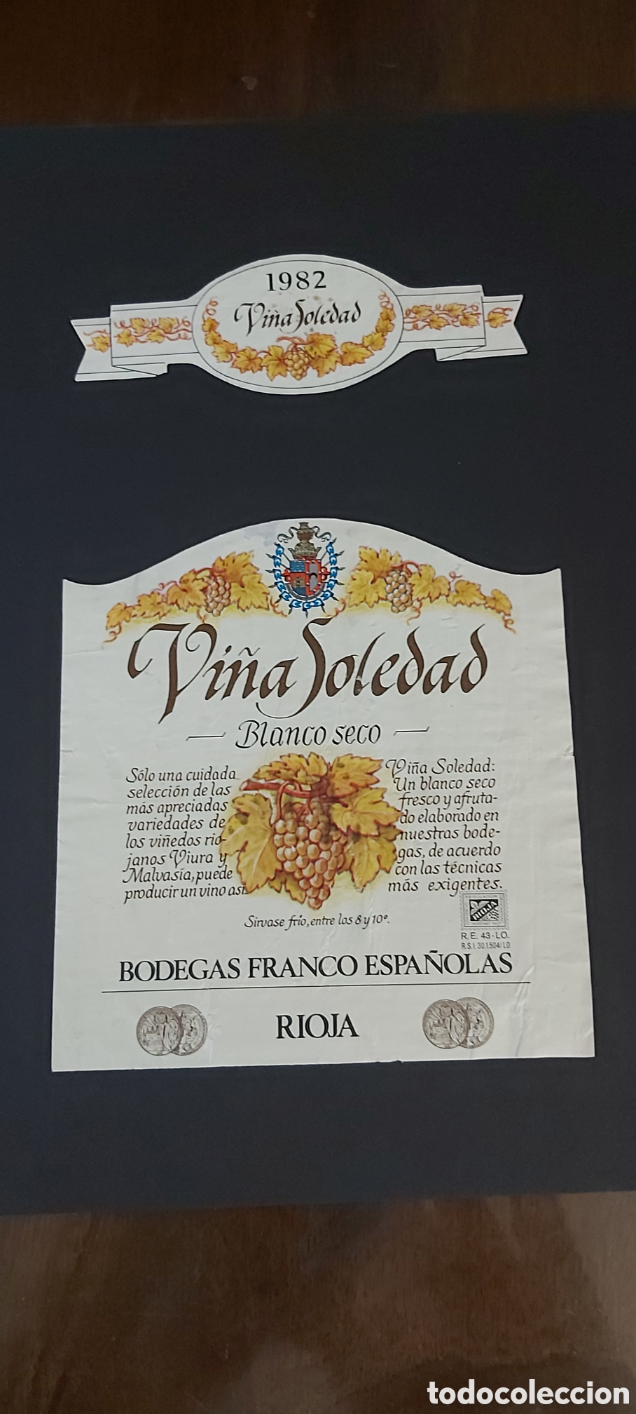 Etiquetas antiguas: ETIQUETA DE VINO VI&Ntilde;A SOLEDAD. BLANCO SECO. RIOJA. 1982