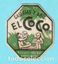 Etiquetas antiguas: ETIQUETA GASEOSAS Y ANIS EL COCO. PLAZUELA DEL SOL. TORRELAVEGA, CANTABRIA.