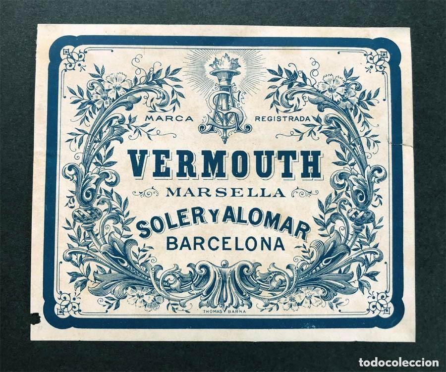Etiquetas antiguas: ETIQUETA / VERMOUTH MARSELLA / SOLER Y ALOMAR - BARCELONA / LITOGRAF&Iacute;A THOMAS