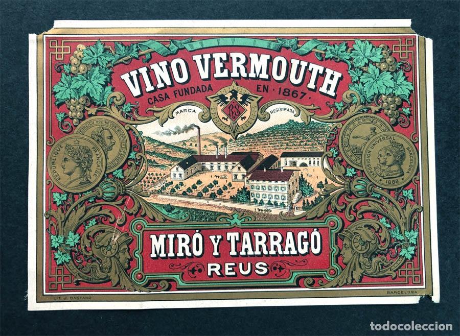 Etiquetas antiguas: ETIQUETA / VINO VERMOUTH / MIR&Oacute; Y TARRAG&Oacute; / REUS ( TARRAGONA ) LITOGRAF&Iacute;A J. BASTARD - BARCELONA