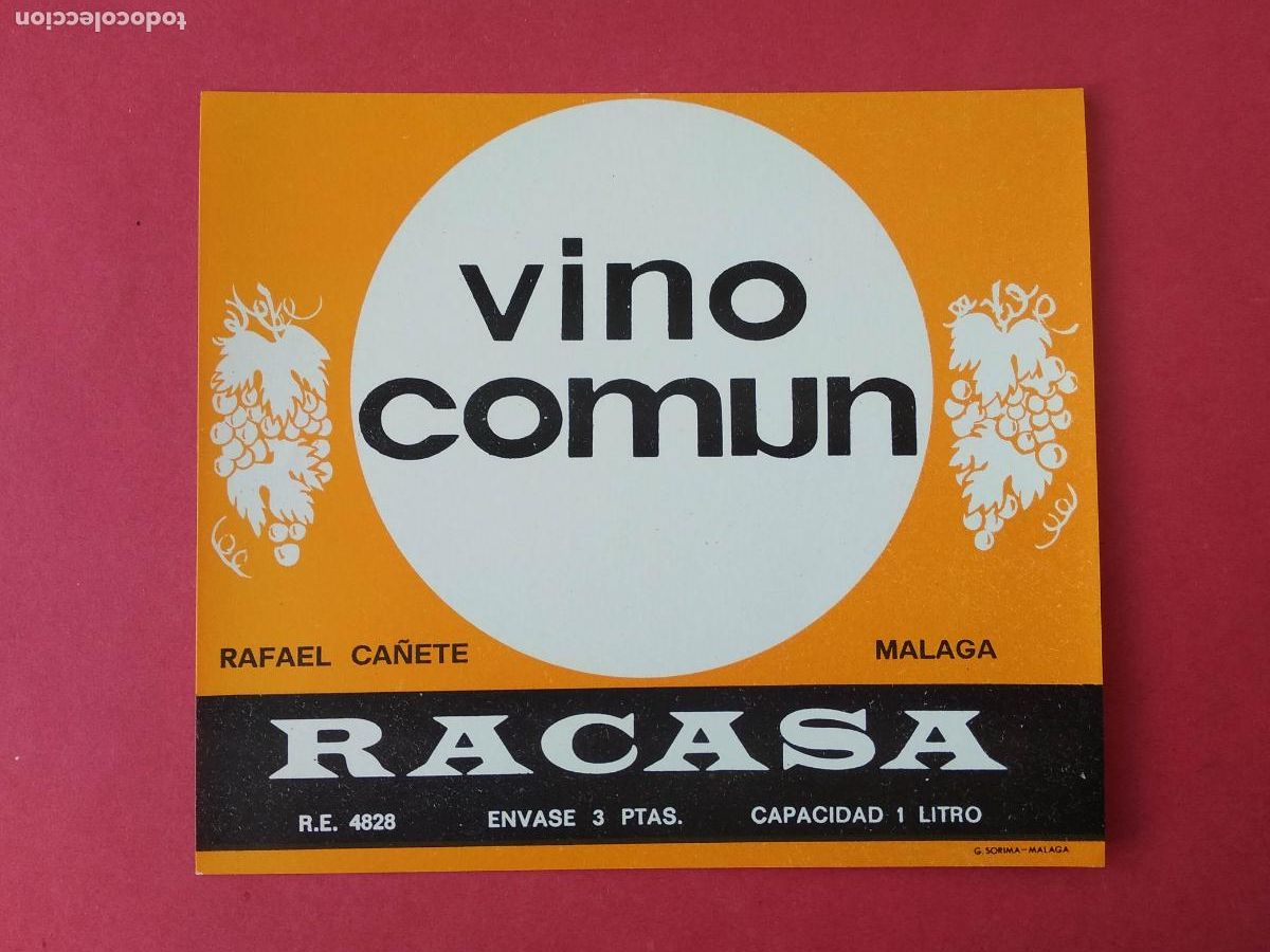 &Eacute;tiquettes anciennes: ETIQUETA DE VINO BODEGAS RAFAEL CA&Ntilde;ETE MALAGA VINO COMUN RACASA