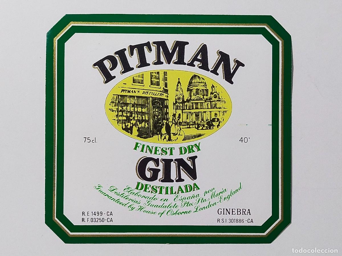 Etiquetas antiguas: Ginebra Destilada: PITMAN - Destilerias Guadalete - Puerto de Santa Mar&iacute;a (C&aacute;diz)