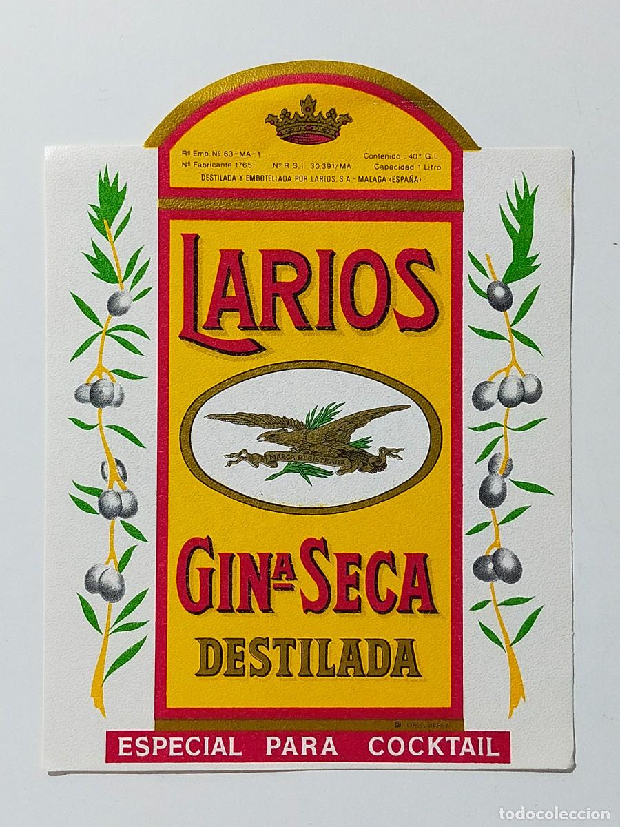 Etiquetas antiguas: Ginebra Destilada: LARIOS - Larios S.A. - M&aacute;laga.