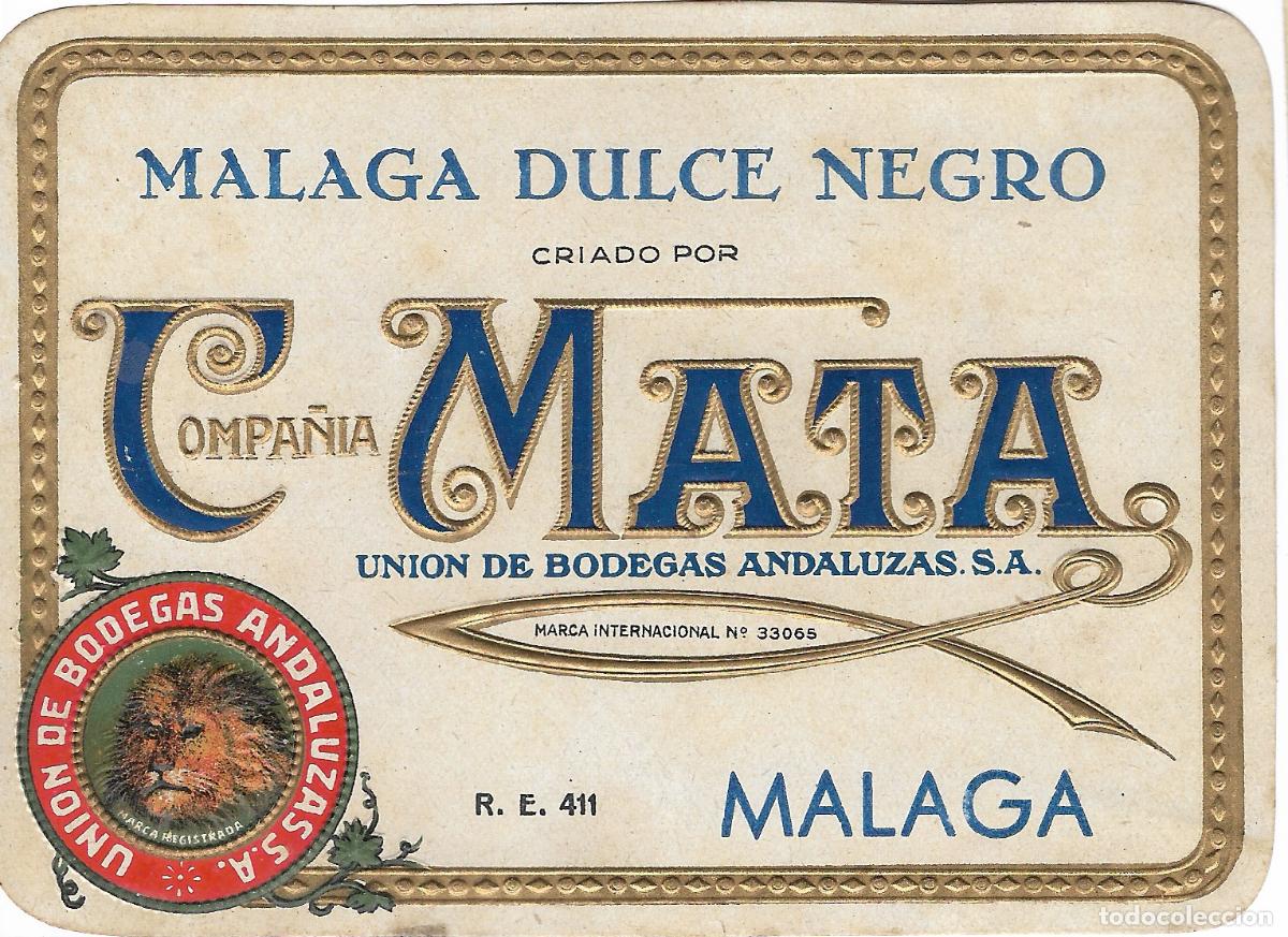 Etiquetas antiguas: UNIONDE BODEGAS ANDALUZAS S,A, *MALAGA DULCE NEGRO**