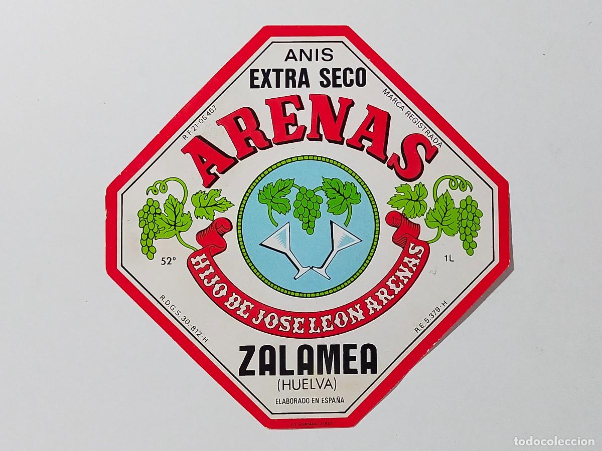 Etiquetas antiguas: Anis Extra Seco: ARENAS - Hijo de Jos&eacute; Le&oacute;n Arenas, Zalamea (Huelva)