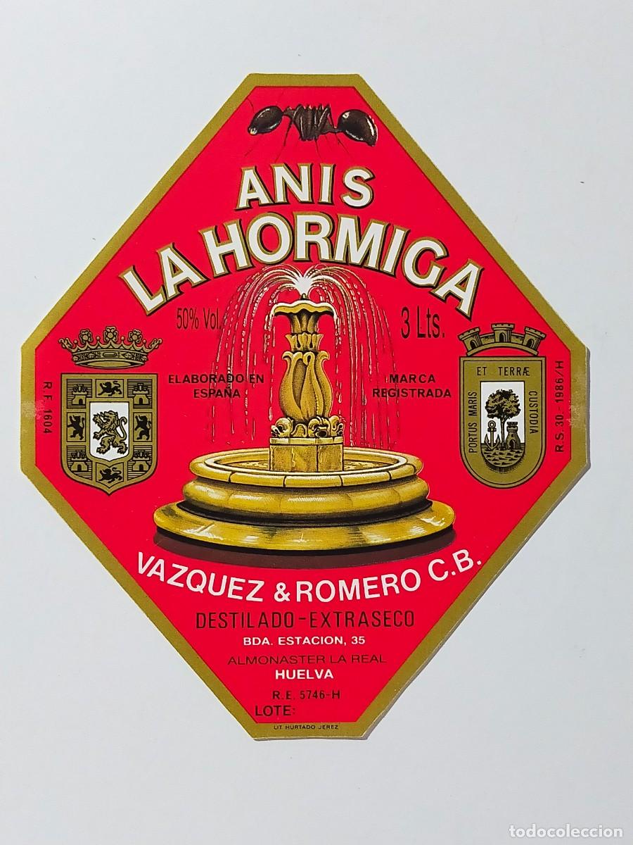 Etiquetas antiguas: Anis: LA HORMIGA - Vazquez & Romero, Almonaster la Real (Huelva)