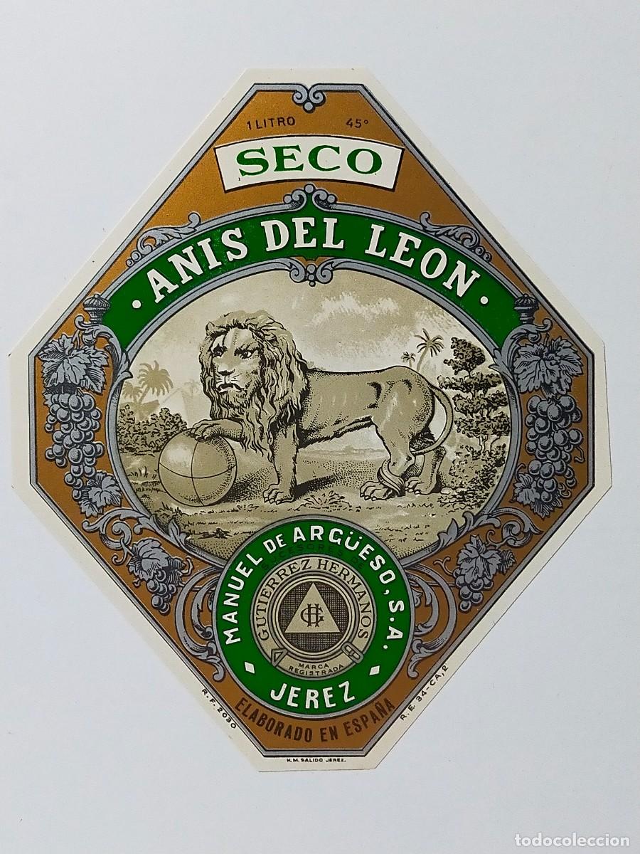 Etiquetas antiguas: Anis Seco: ANIS DEL LEON - Manuel de Argueso, Jerez de la Frontera (C&aacute;diz)