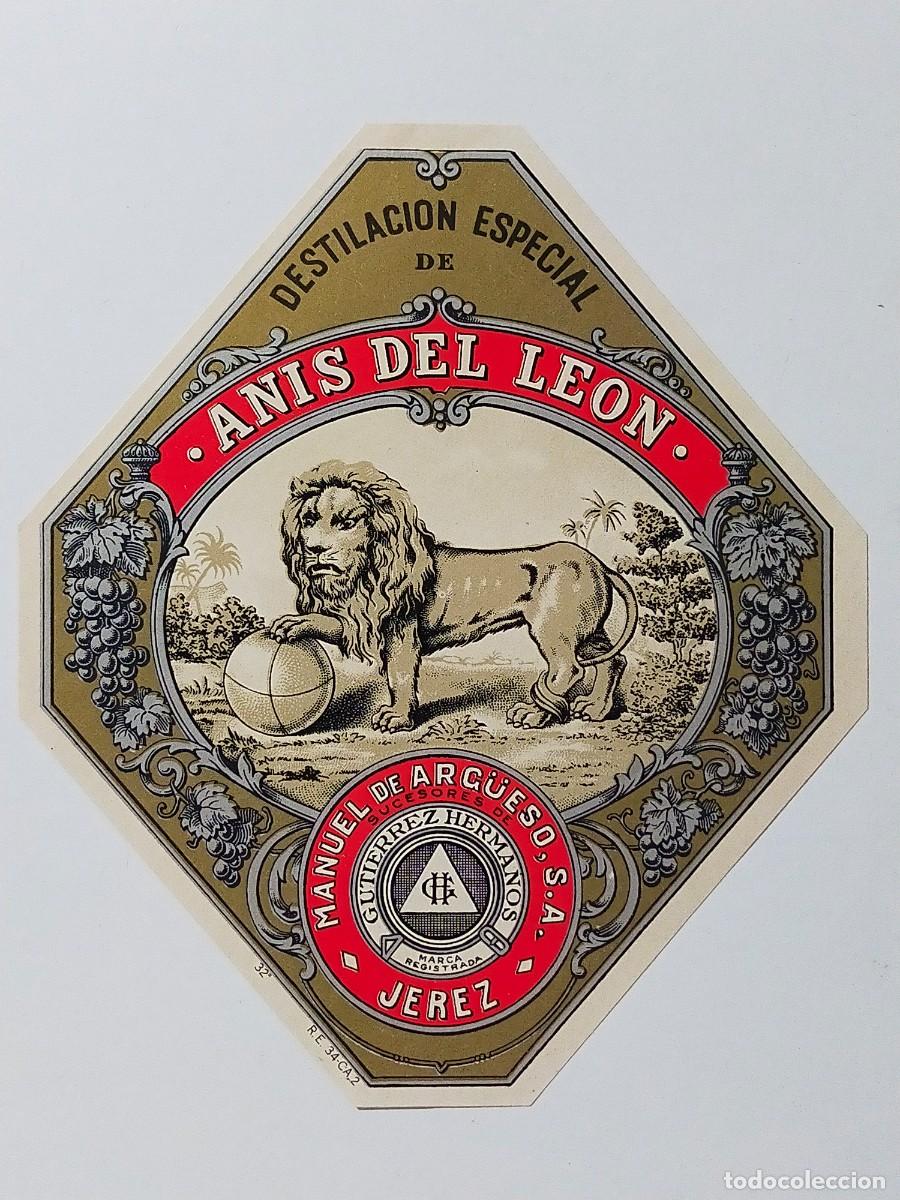 Etiquetas antiguas: Anis Destilaci&oacute;n Especial: ANIS DEL LEON - Manuel de Argueso, Jerez de la Frontera (C&aacute;diz)