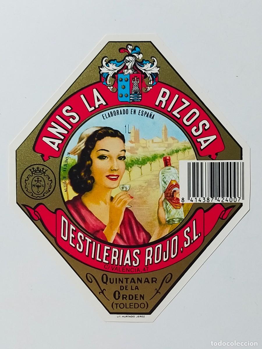 Etiquetas antiguas: Anis: LA RIZOSA - Destilerias Rojo, Quintanar de la Orden (Toledo)