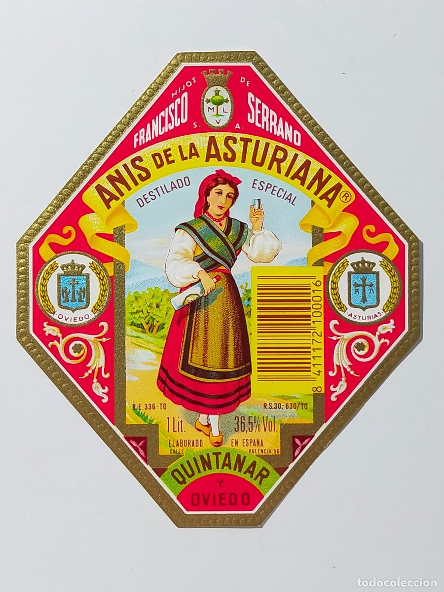 Etiquetas antiguas: ANIS DE LA ASTURIANA - Hijos de Francisco Serrano, Quintanar y Oviedo (Tama&ntilde;o grande con relieve)