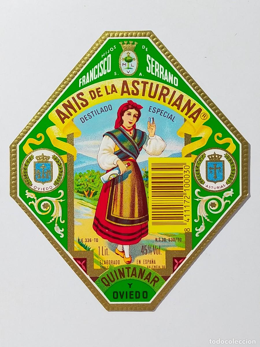 Etiquetas antiguas: ANIS DE LA ASTURIANA - Hijos de Francisco Serrano, Quintanar y Oviedo (Tama&ntilde;o grande con relieve)
