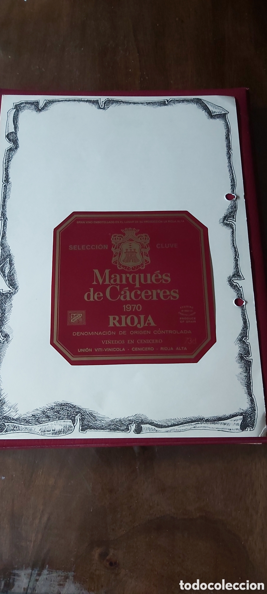 Etiquetas antiguas: ETIQUETA DE VINO MARQUES DE CACERES. RIOJA 1970. CENICERO